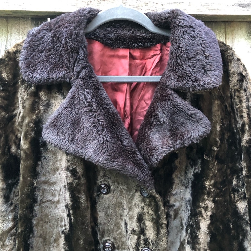Vintage Fur Coat Double Breasted Mid Length Size XL Brown Black - Picture 3 of 16